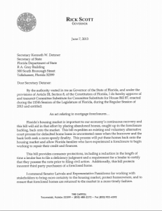 Governor Rick Scott letter on signing Foreclosure Reform law